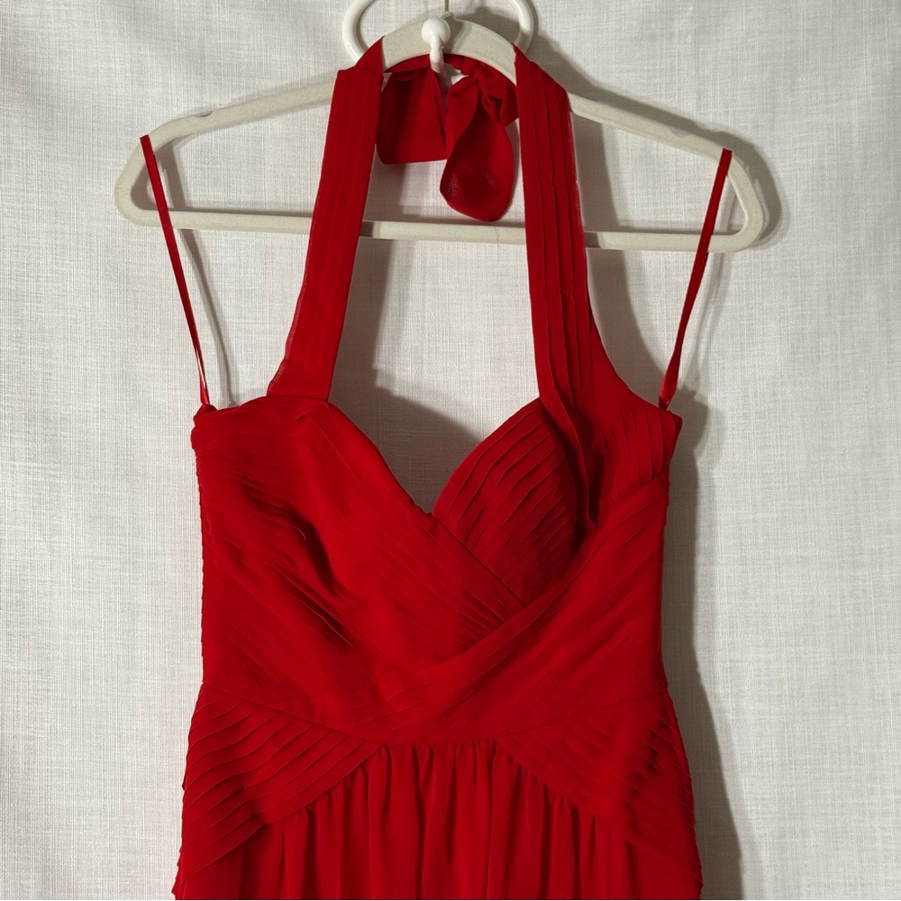 BCBGMAXAZRIA Selene Rouge Red Chiffon‎ Halter Maxi Dress Size 4 - Picture 4 of 9